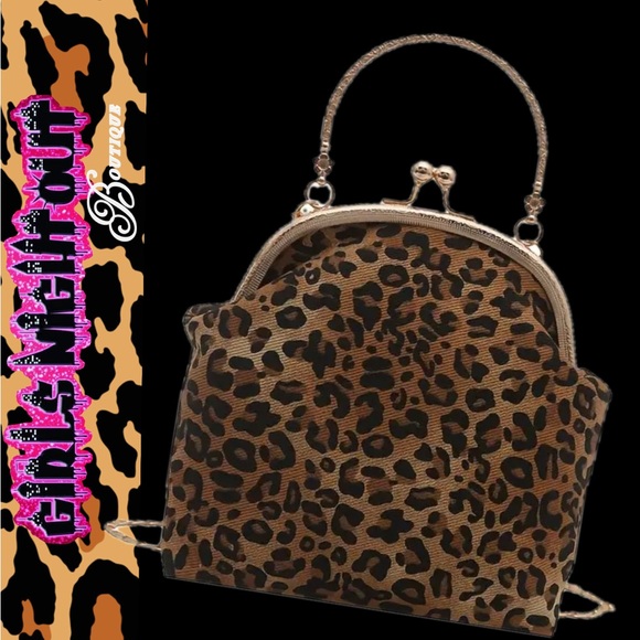 Handbags - Leopard Print Frame-Top Handbag